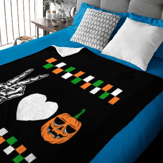 Halloween Baby Blankets, Peace Love Pumpkin Skeleton Hand