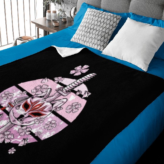Kitsune Mask Japanese Nine Tailed Fox Cherry Baby Blankets
