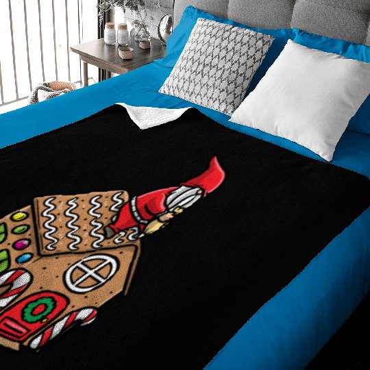 Christmas Gnome Gingerbread House Candy Cane Baby Blankets