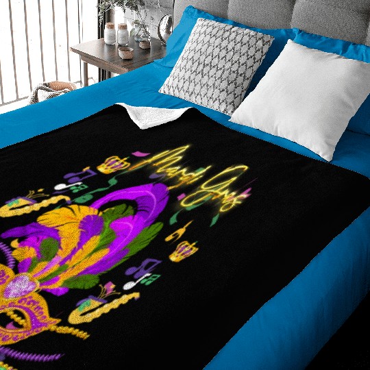 Mardi Gras Beads Mask Feathers Baby Blankets