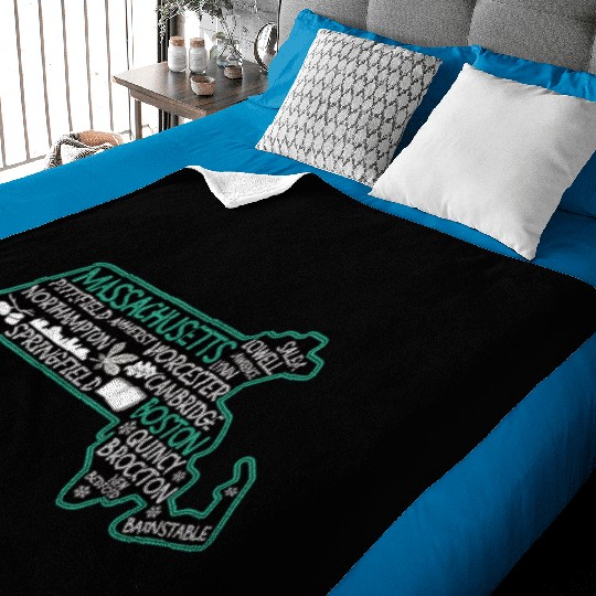 Massachusetts Boston cute map Salem Lowell Lawrenc Baby Blankets