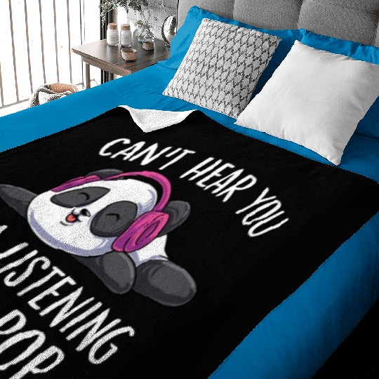 Can't Hear You I'm Listening To K-pop Panda kawaii Baby Blankets