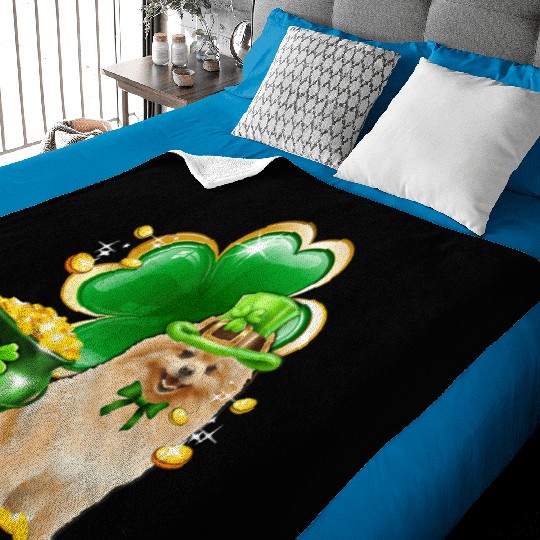 Pomeranian Dog Shamrock St Patricks Day Baby Blankets