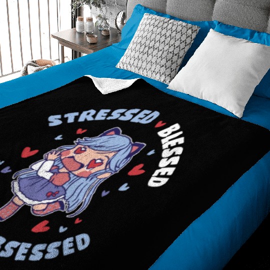 Stressed Blessed And Kpop Obsessed Funny Kpop Gift Baby Blankets