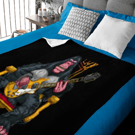 Ape sitting on a throne hold an electric guitar Baby Blankets