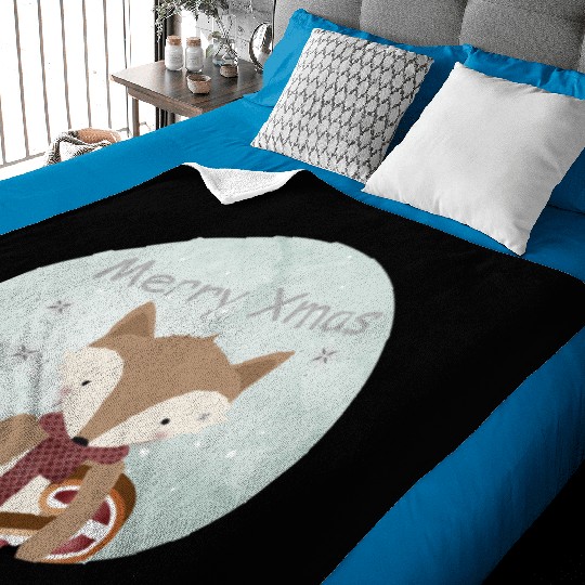 cute fox for Christmas with candy cane Baby Blankets