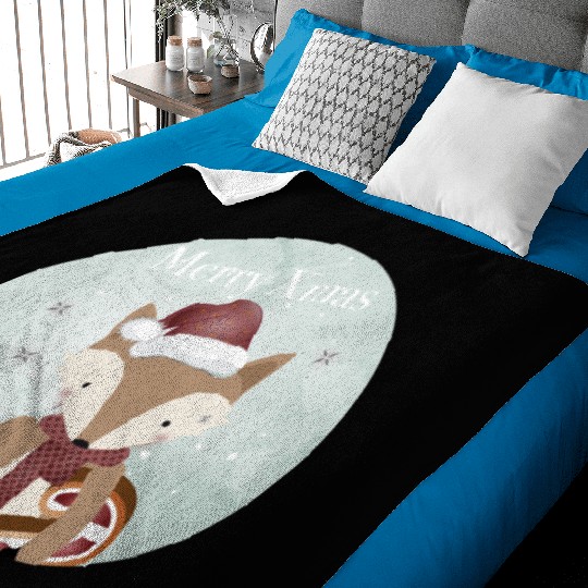 cute fox for Christmas with candy cane Baby Blankets
