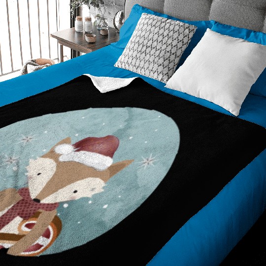 cute fox for Christmas with Santa hat Baby Blankets