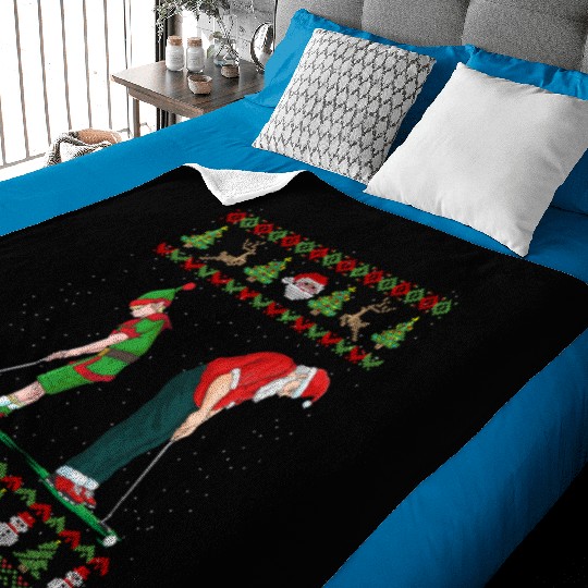 Golf Elf Golfer Ugly Christmas Santa Claus Golfing Baby Blankets