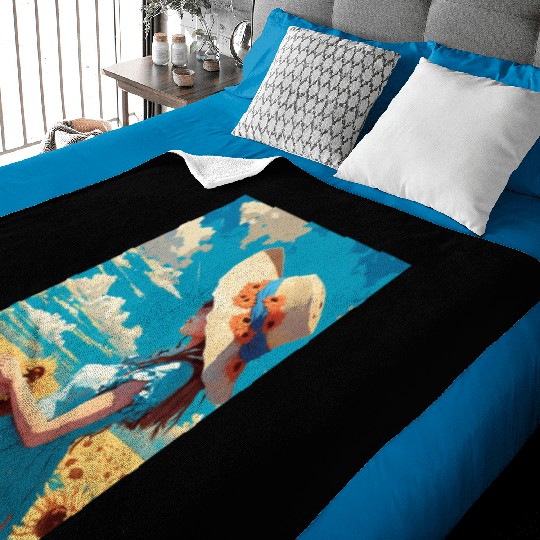 Sunflower girl summer Baby Blankets