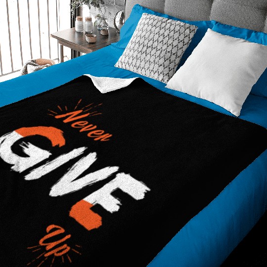 Never Give Up-Motivational Orange and White Quote Baby Blankets