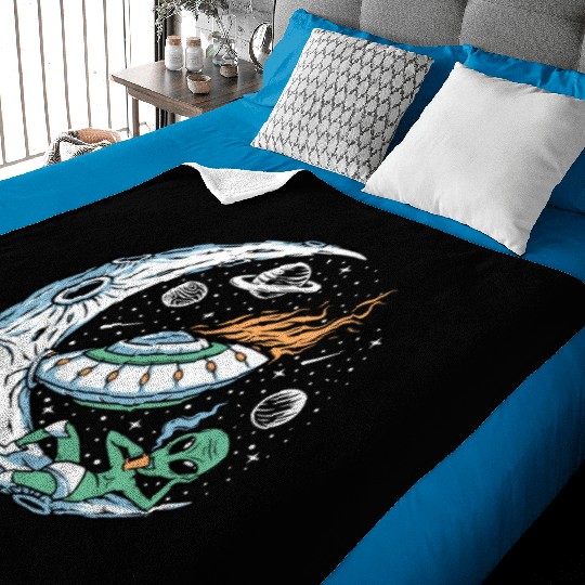 Alien lounging on moon coffee Baby Blankets