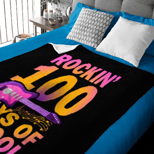 Rockin 100 Days Of School Guitarist Musician Baby Blankets