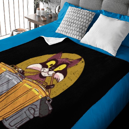 Raccoon Playing Drums Using Trash Cans - Funny Baby Blankets