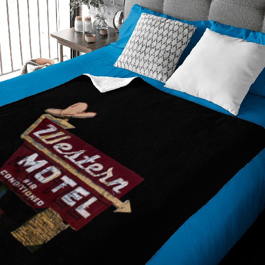 Route 66 Neon Western Motel Bethany Oklahoma Baby Blankets
