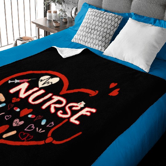Nurses Women Valentine Hearts Stethoscope Baby Blankets