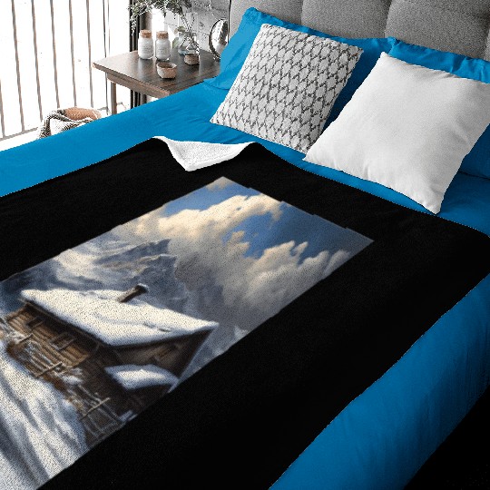 alps winter landscape hut in the snow Baby Blankets