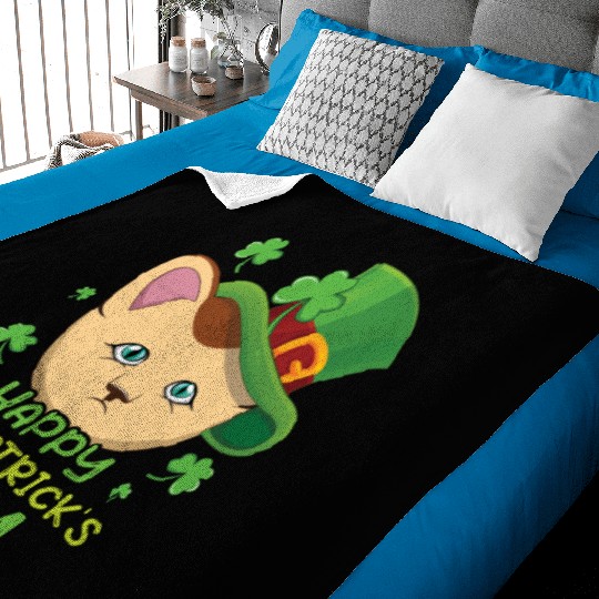 Kawaii Cat Happy Saint Patrick Day Baby Blankets