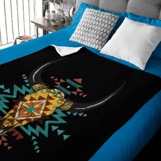 Western Aztec Bull Skull Baby Blankets