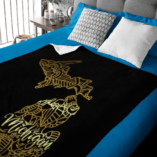 Michigan State Mandala USA America Pretty Gold Baby Blankets