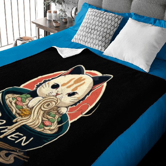 Cute Cat Eating Ramen Baby Blankets