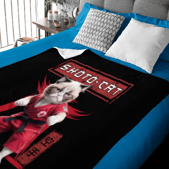 Karate Cat, Karate Japanese Kanji Baby Blankets