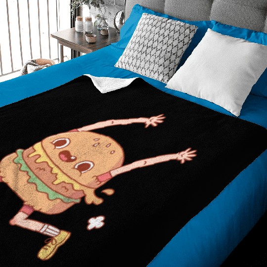 Cute Happy Running Burger Fast Food Baby Blankets
