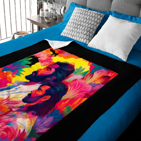 Two men standing in colorful psychedelic nature Baby Blankets