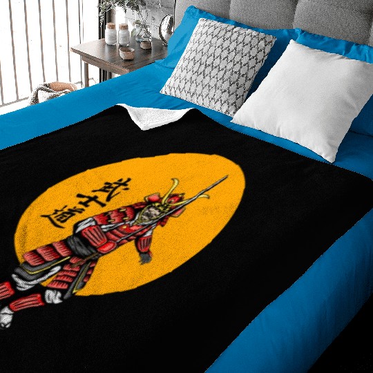 Japanese samurai warrior yellow mask Baby Blankets