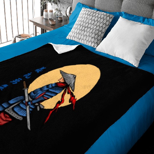 Japanese samurai warrior cream moon mask Baby Blankets