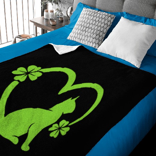 Cat Clover Heart Animal Lover St. Patrick's Day Baby Blankets