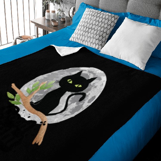 Black Cat Moon Good Night Baby Blankets