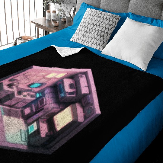 Synthwave Isometric Voxel Bedroom - Future Room Baby Blankets