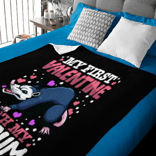 My First Valentine With My Possum Animal Heart Baby Blankets