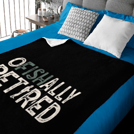 Ofishally Retired Fishing Retro Retirement Fishing Baby Blankets