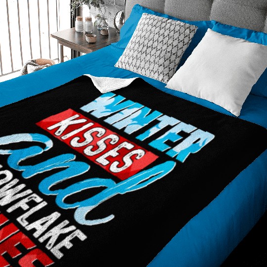 Winter Kisses And Snowflake Wishes Baby Blankets