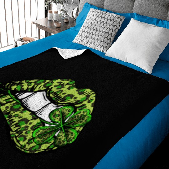 Leopard Green Irish Lips St Patricks Day Baby Blankets