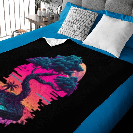 Synthwave Bonsai Tree Baby Blankets