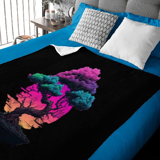Synthwave Bonsai Tree Baby Blankets