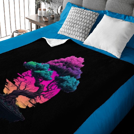 Synthwave Bonsai Tree Baby Blankets