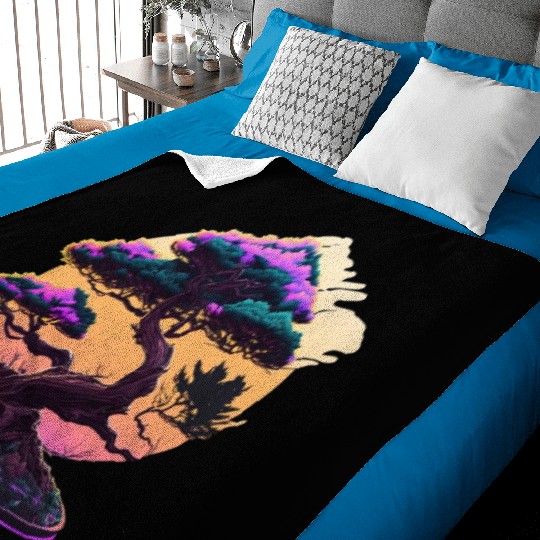 Synthwave Bonsai Tree Baby Blankets