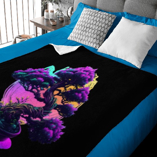 Synthwave Bonsai Tree Baby Blankets