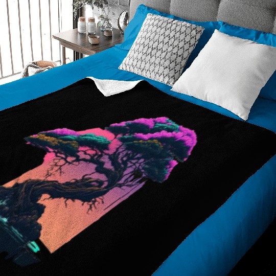 Synthwave Bonsai Tree Baby Blankets
