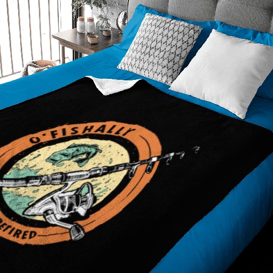 Ofishally Retired Fishing Retro Retirement Fishing Baby Blankets