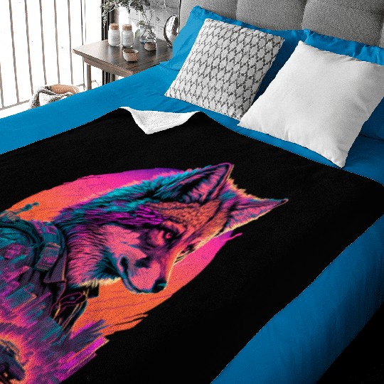Retro Futuristic Synthwave Fox Baby Blankets