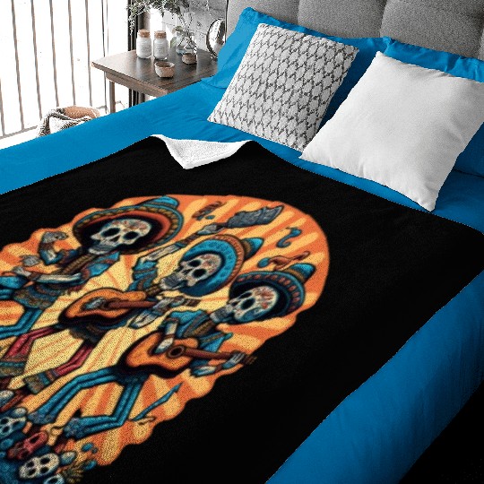 Mexican Folk Dance Fans Dancing Sugar Skull Baby Blankets