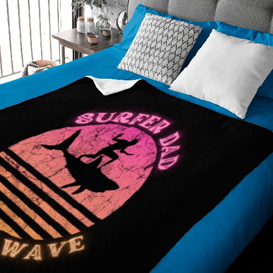Surfer Dad Ride the Wave Shark Sunset Neon Baby Blankets