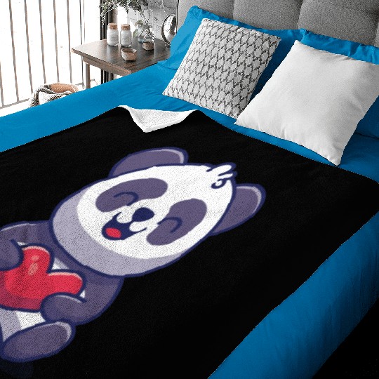 cute panda holding love heart Baby Blankets