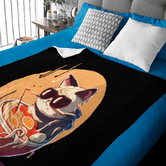 cat eating Chinese food,cute design for Meow lover Baby Blankets