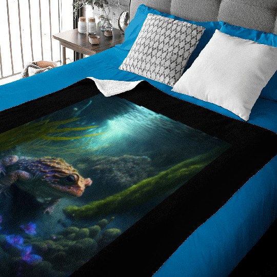 A toad in a creek the toad has blue glowing eyes Baby Blankets